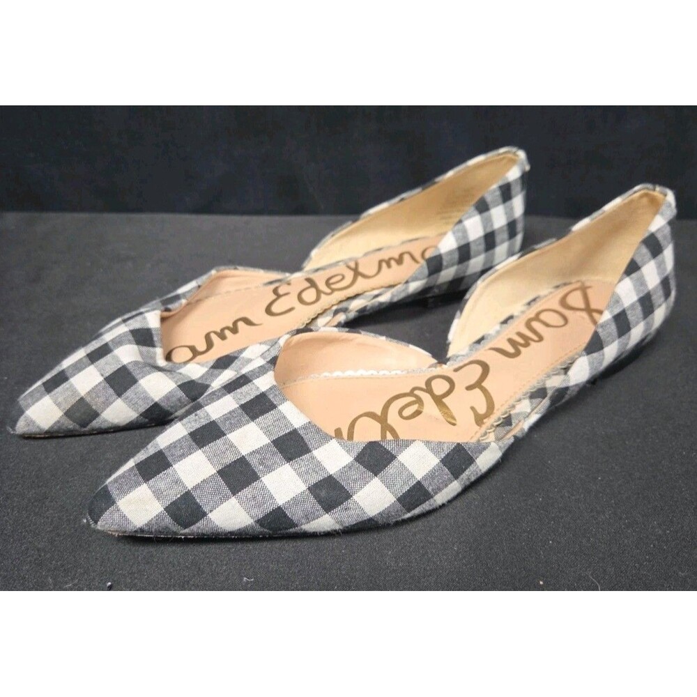 Sam Edelman Womens Rodney D'Orsay Flats Size 7.5 M Black White Gingham Shoes